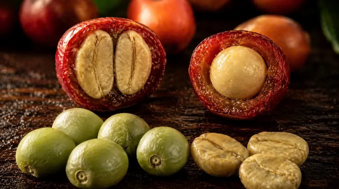 Cấu hình hạt cà phê nhân xanh tươi tại Lâm Đồng