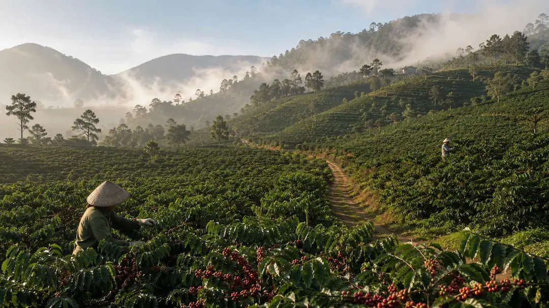 Đối chứng hạt cà phê Arabica và Robusta ở Cầu Đất