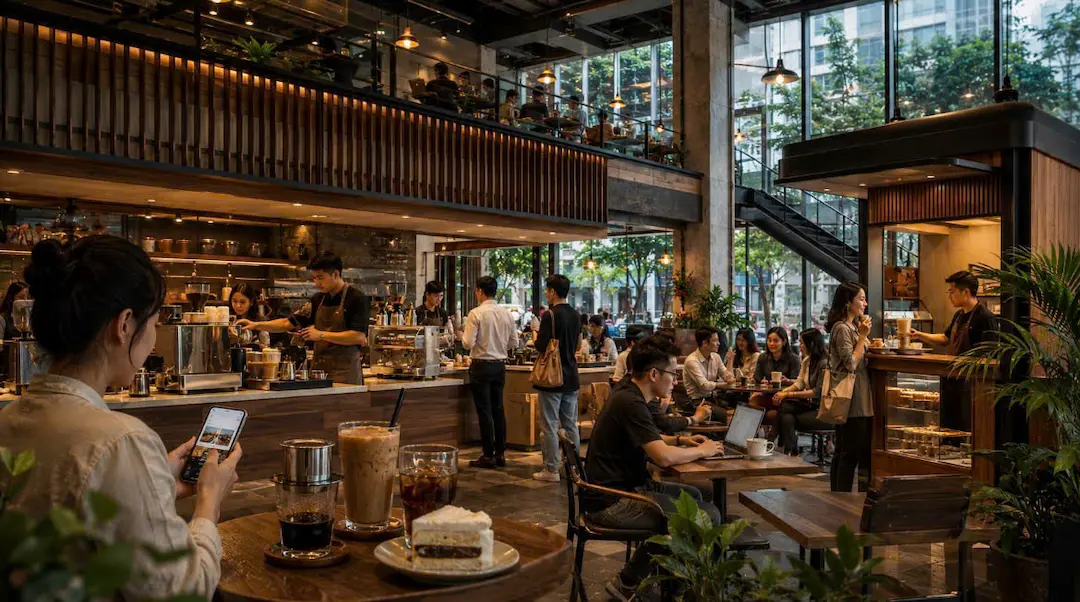 Không gian thương hiệu chuỗi cà phê hiện đại tại TP.HCM