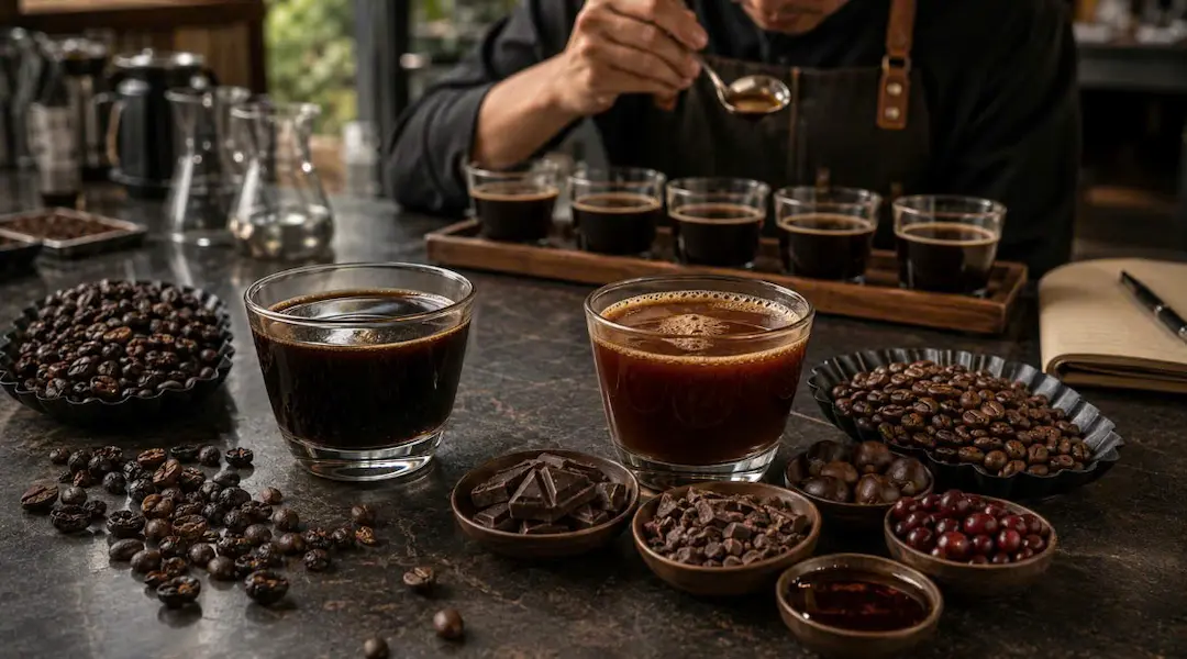 Nông dân thu hoạch hạt cà phê Robusta chín ở Bảo Lộc